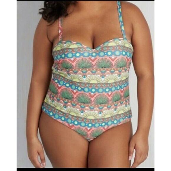 High Dive by ModCloth Serene One Piece Retro Black Halter Swim Suit Women's 2X - Picture 1 of 5